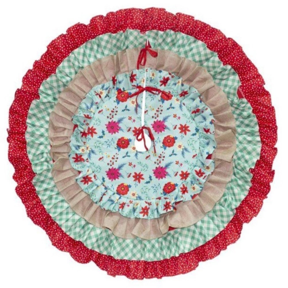 The Pioneer Woman 48” Tree Ruffled Skirt Holiday Edition Retro Floral Christmas